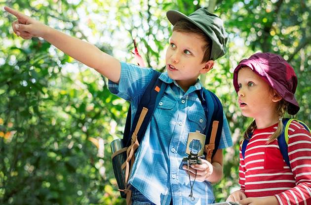 Two Cute Kids Trekking Forest